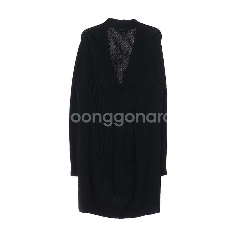 [M]시스템 울100% 블랙 골지 브이넥 롱 집업 가디건--4