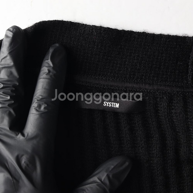 [M]시스템 울100% 블랙 골지 브이넥 롱 집업 가디건--5
