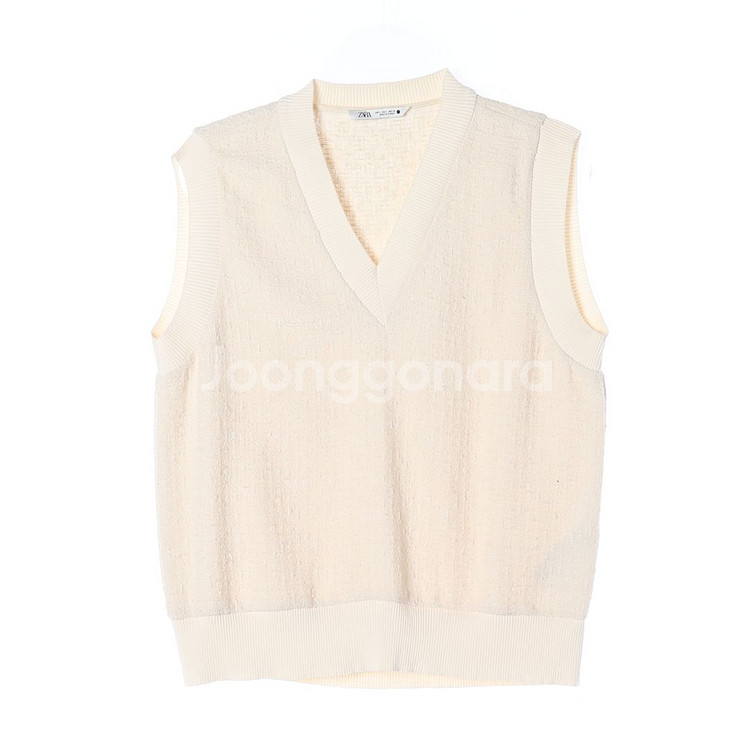 [L]자라 베이지 브이넥 트위드 민소매 조끼 베스트--0