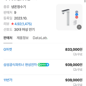 새상품)_삼성 비스포크 정수기 냉수 온수 정수 RWP54421BF7M
