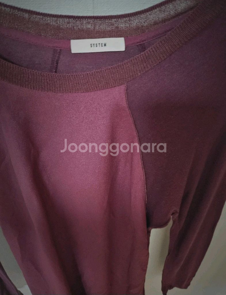 SYSTEM 버건디 시스루 롱티셔츠 F 90사이즈--2