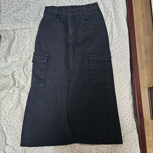 착용샷O핏완전예쁨 블랙 트임 카고 롱 스커트 검정치마