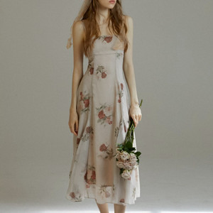 S사이즈) 신스덴 뮤트 베쥬 롱원피스 휴양지여름나시원피스 플로랄원피스