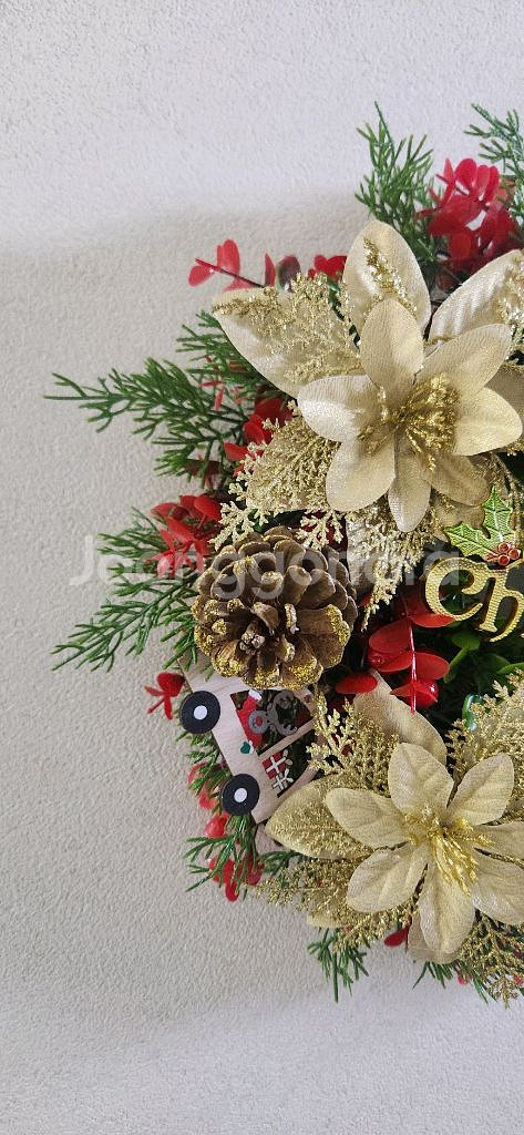 새상품)대형 크리스마스 리스 포인세티아 조화 원목 자동차--1