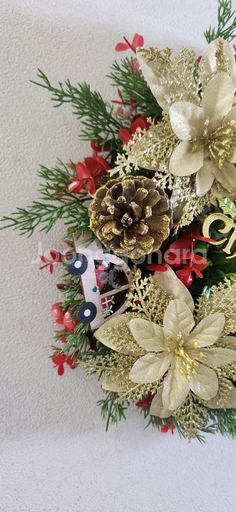 새상품)대형 크리스마스 리스 포인세티아 조화 원목 자동차--3