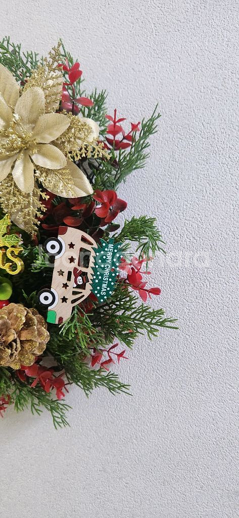 새상품)대형 크리스마스 리스 포인세티아 조화 원목 자동차--5