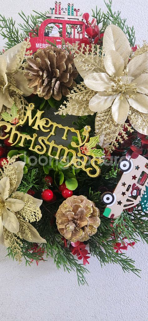 새상품)대형 크리스마스 리스 포인세티아 조화 원목 자동차--6