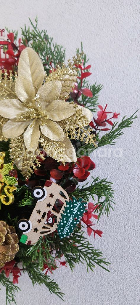 새상품)대형 크리스마스 리스 포인세티아 조화 원목 자동차--2