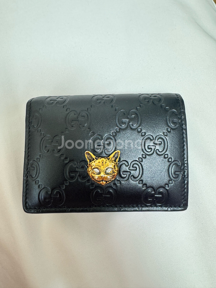 정품) 구찌 GG 엠보스 캣장식 반지갑--0