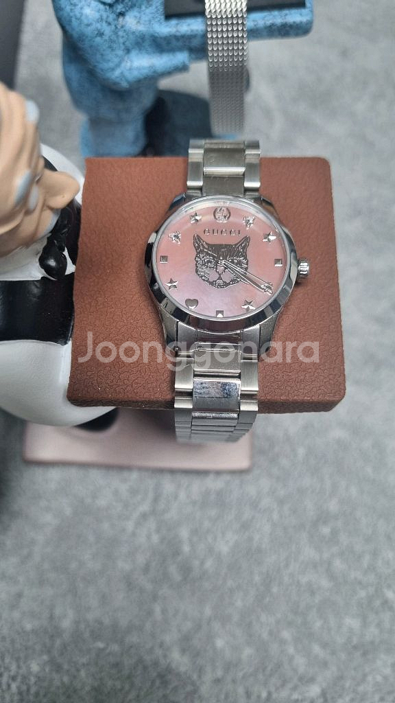 구찌 고양이 메탈 여성 시계(분홍 자개)--2