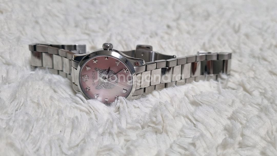 구찌 고양이 메탈 여성 시계(분홍 자개)--4