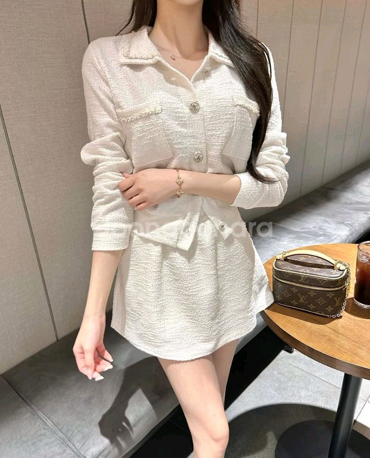 새상품 엘로니 펄 트위드 투피스 세트 수입의류 꾸안꾸룩--3