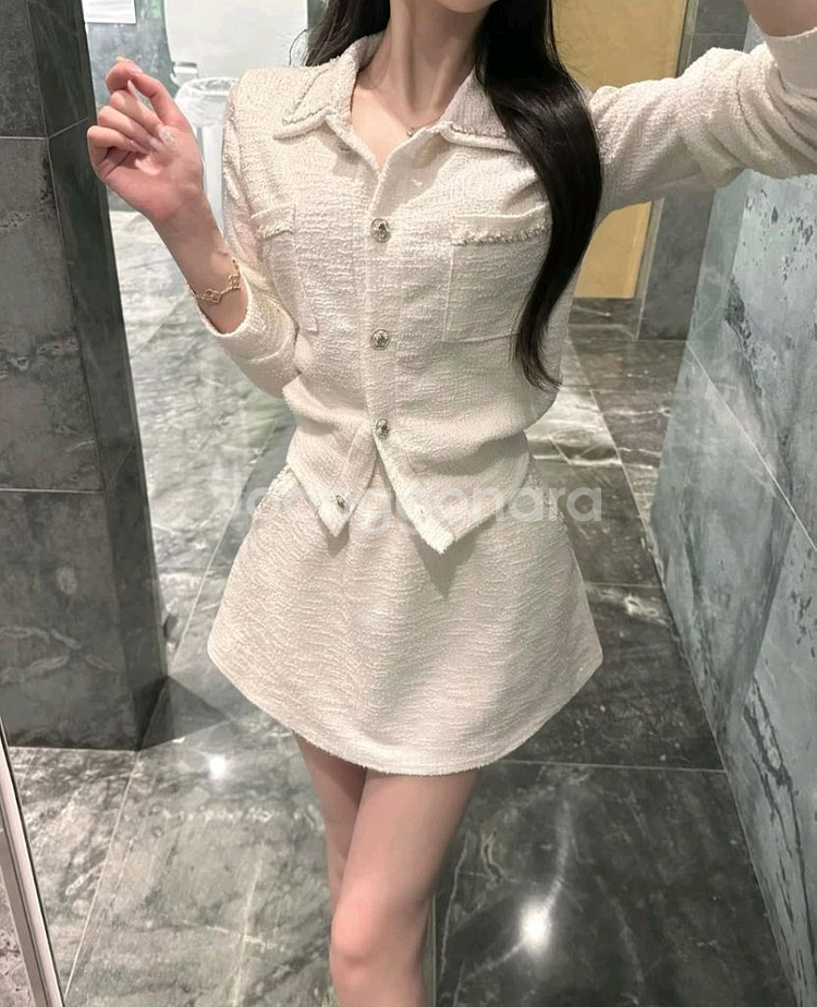 새상품 엘로니 펄 트위드 투피스 세트 수입의류 꾸안꾸룩--5