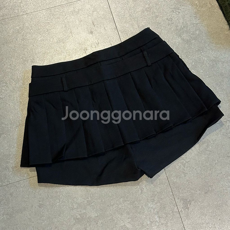 네비 브루이 리본 플리츠 스커트 팬츠 블랙 M--4