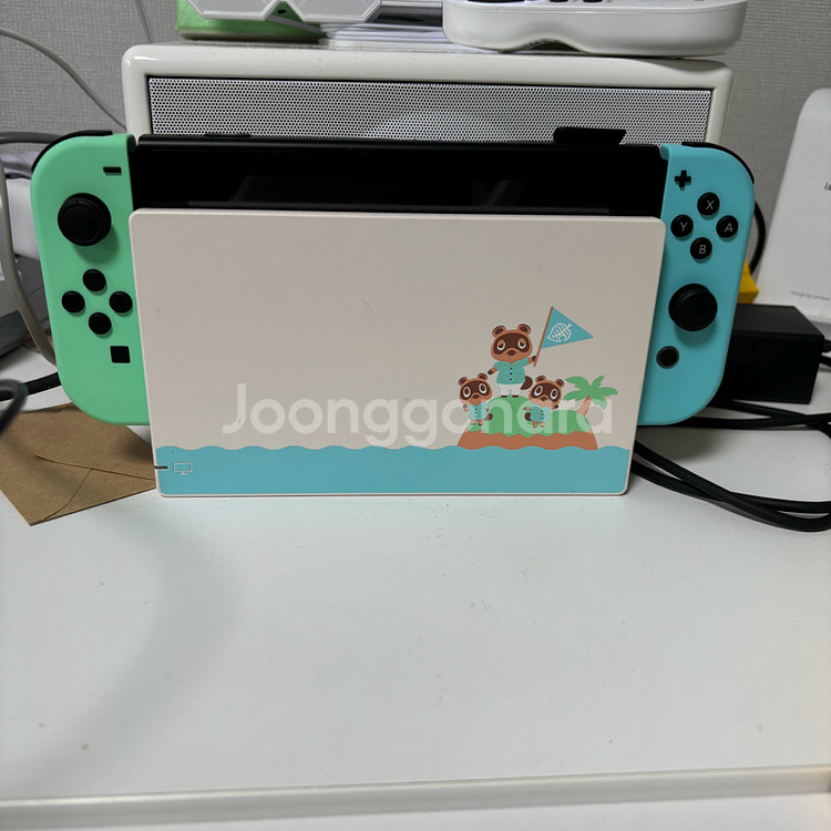 닌텐도 스위치 OLED 동물의숲 에디션 프로콘2개, 칩 2개 일괄 상자 다 있음--0