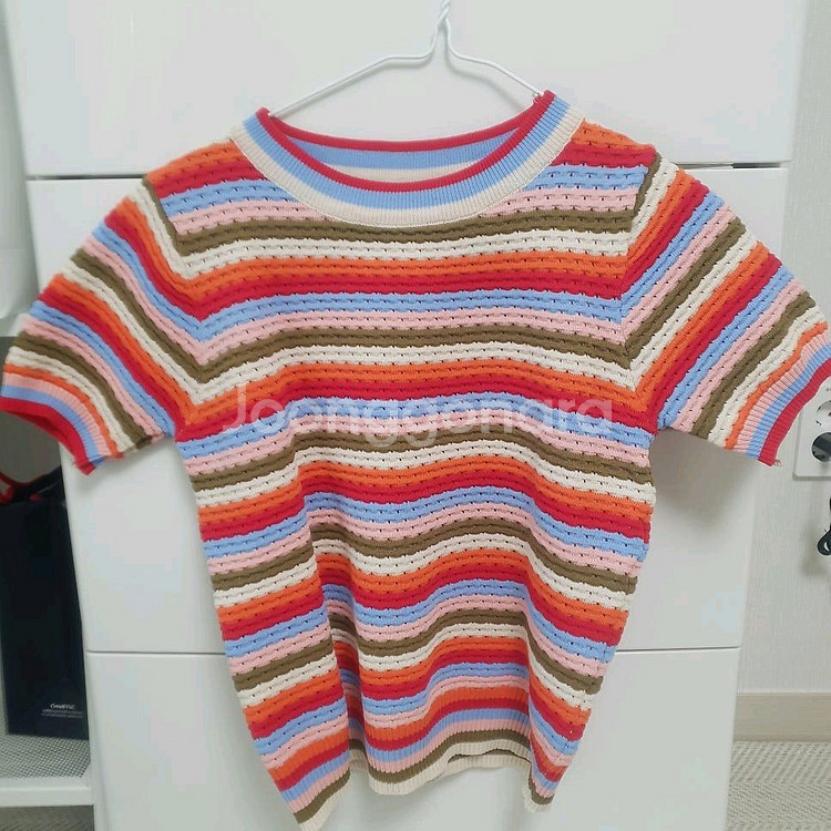 문복희 착용) 레인보우 스트라이프 반팔 니트 티셔츠 / 소솔마켓 애프터먼데이 소녀레시피 영앤리치 프렌치오브 육육걸즈--9