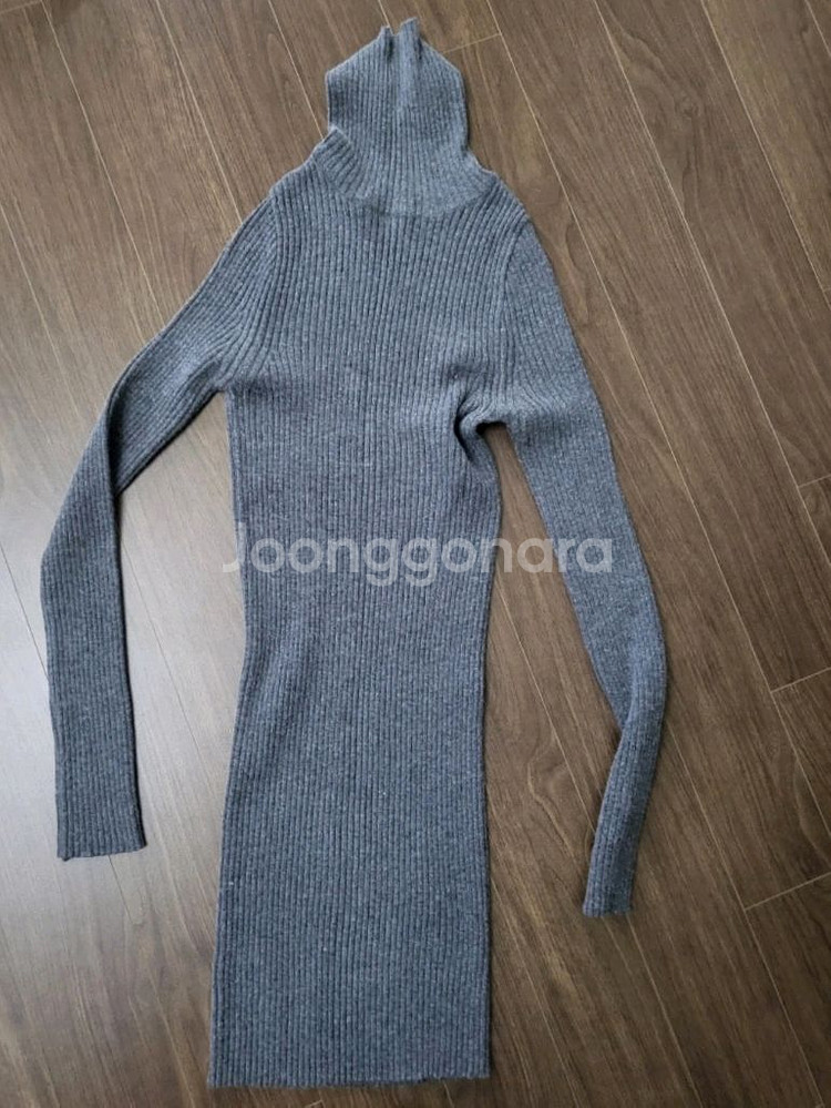 목폴라 골지 니트 미니 원피스 그레이--3