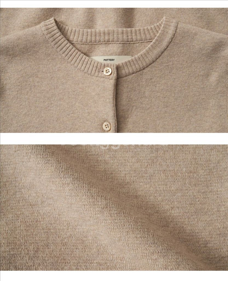 포터리 여성 라운드 넥 가디건 - 베이지--3