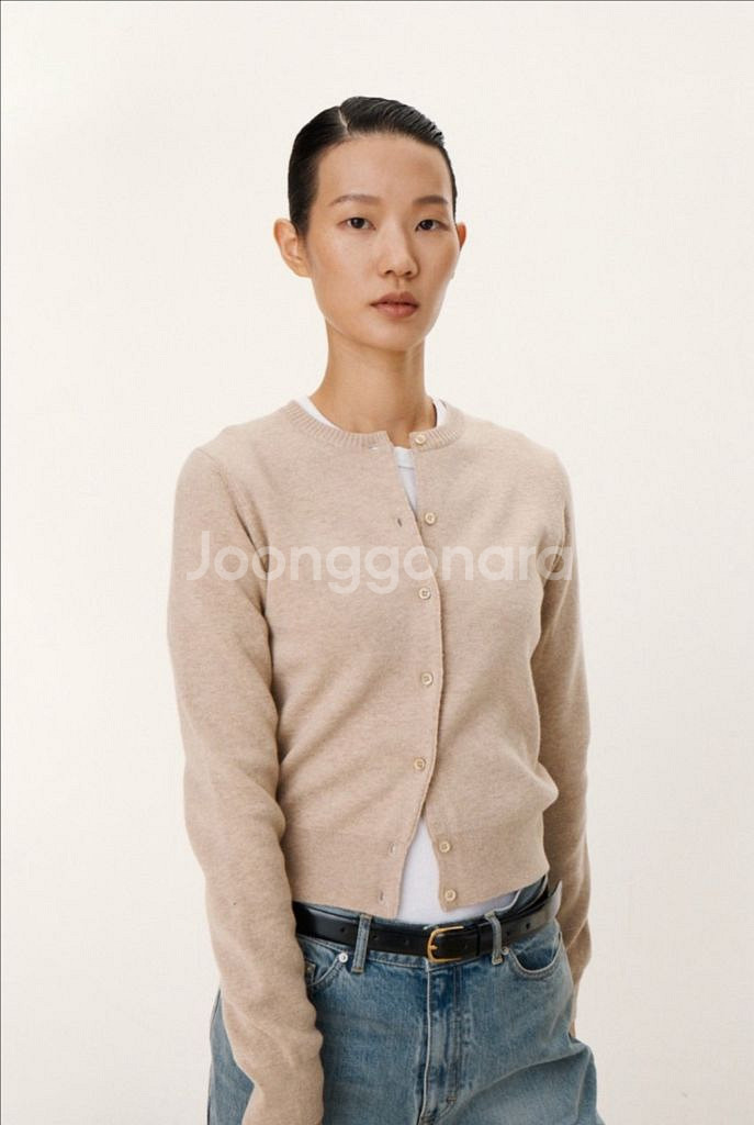 포터리 여성 라운드 넥 가디건 - 베이지--5