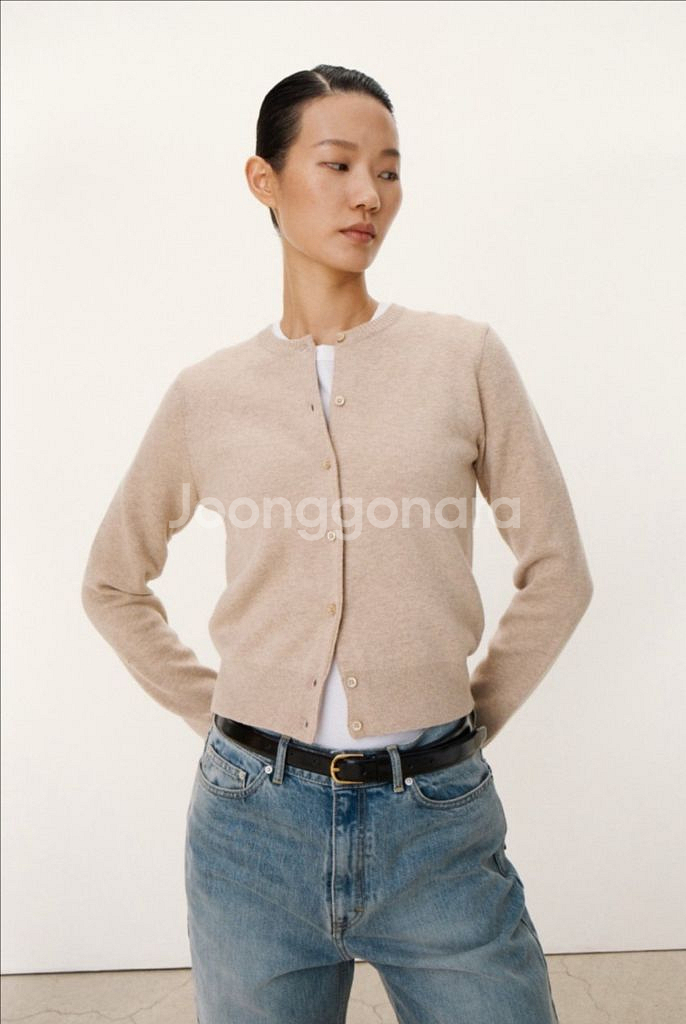 포터리 여성 라운드 넥 가디건 - 베이지--6