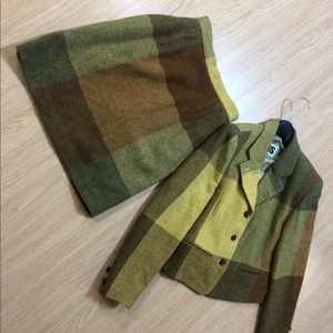 이세이야케 스포츠 스플렌더 트위드 패치워크 스커트 슈트 세트 셋업 자켓