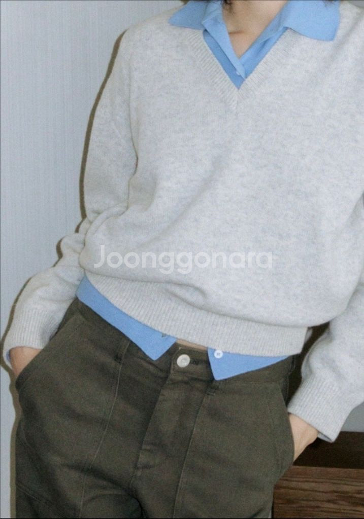 문달 딥 브이넥 니트 - 멜란지 그레이 / M--5