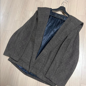 자라 ZARA 울 후드 체크 숏코트 자켓 하프 오픈 반코트 루즈핏 브라운