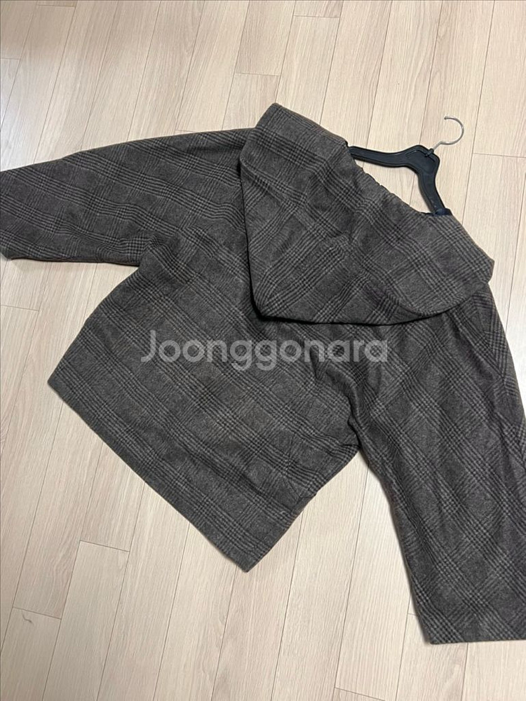 자라 ZARA 울 후드 체크 숏코트 자켓 하프 오픈 반코트 루즈핏 브라운--2