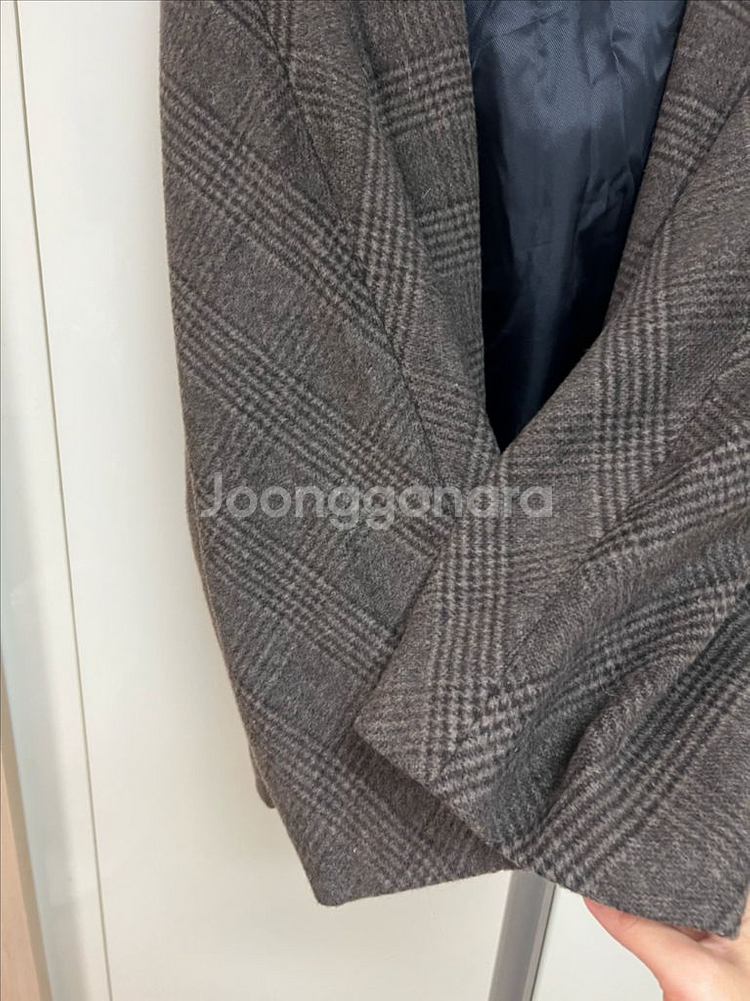 자라 ZARA 울 후드 체크 숏코트 자켓 하프 오픈 반코트 루즈핏 브라운--7