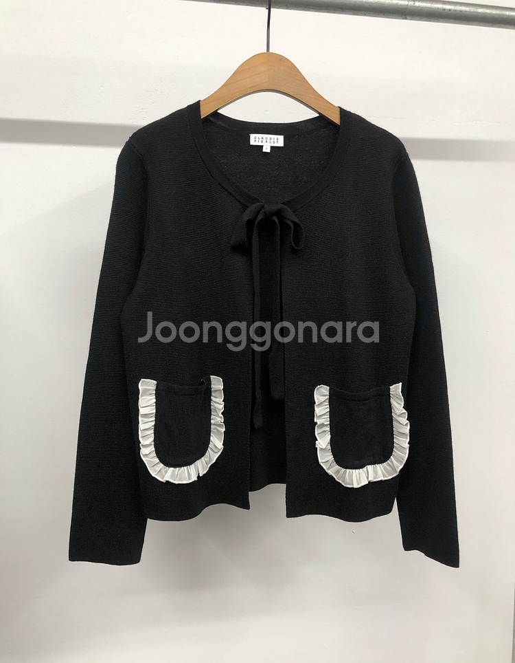 프랑스 끌로디피에로 리본 프릴포켓 가디건 1사이즈--0