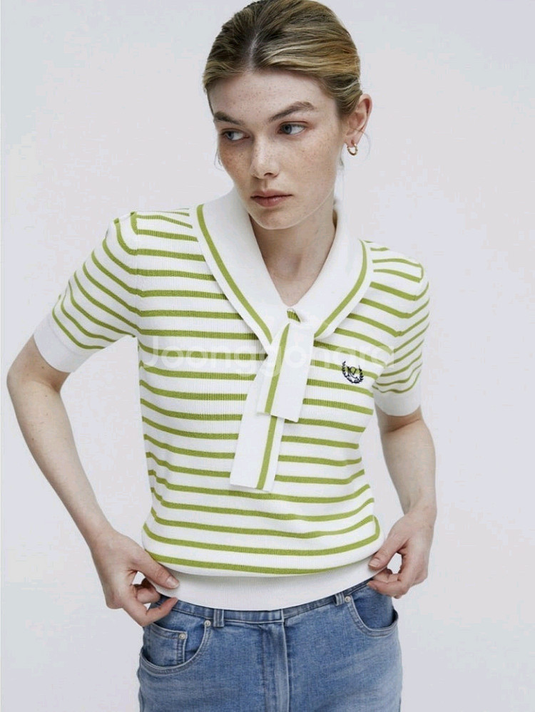 마리끌레르 타이 세일러 반팔 니트 스트라이프--0