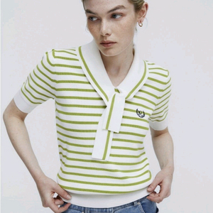 마리끌레르 타이 세일러 반팔 니트 스트라이프