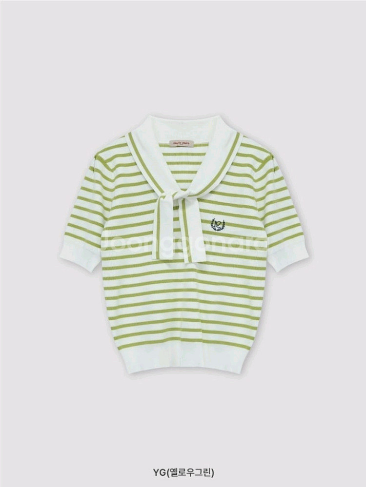 마리끌레르 타이 세일러 반팔 니트 스트라이프--2