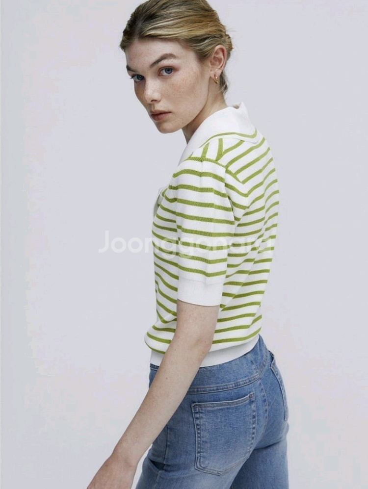 마리끌레르 타이 세일러 반팔 니트 스트라이프--4