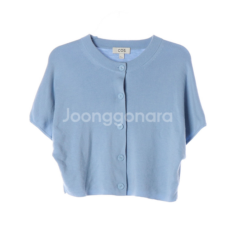 [S]코스 울100% 스카이블루 반팔 크롭 니트 가디건--0