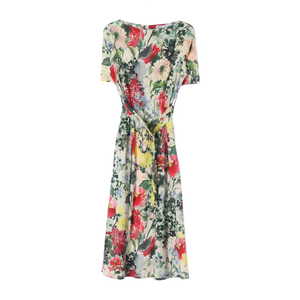 [S]자라 멀티 플로럴 보트넥 벨트 반팔 롱 원피스 드레스