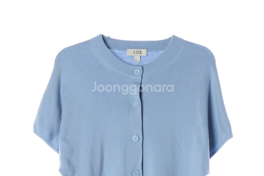 [S]코스 울100% 스카이블루 반팔 크롭 니트 가디건--1