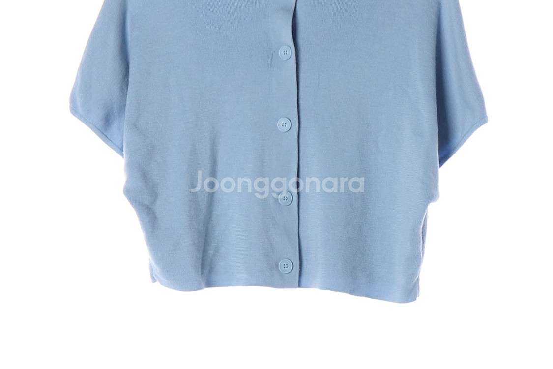 [S]코스 울100% 스카이블루 반팔 크롭 니트 가디건--2