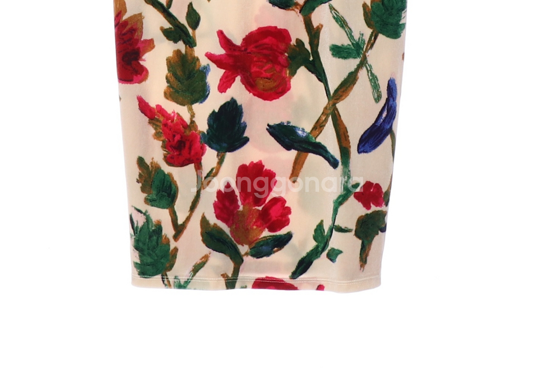 [M]자라 베이지 레드 플라워 반팔 브이넥 롱 원피스 드레스--3