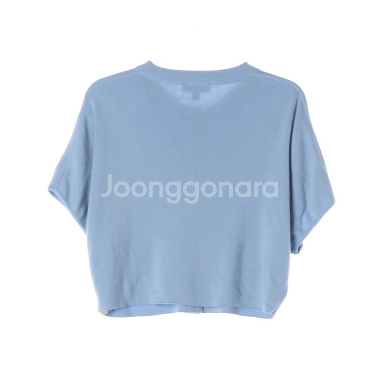 [S]코스 울100% 스카이블루 반팔 크롭 니트 가디건--3