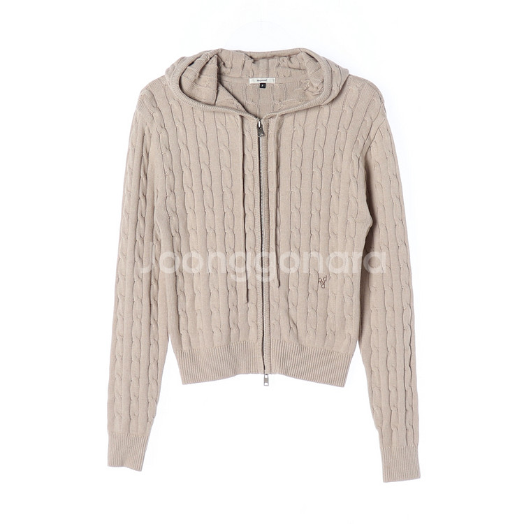 [S]드파운드 베이지 꽈배기 후드 집업 니트 가디건 재킷--0