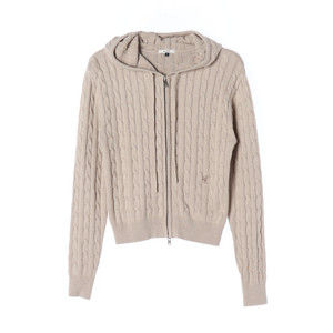 [S]드파운드 베이지 꽈배기 후드 집업 니트 가디건 재킷