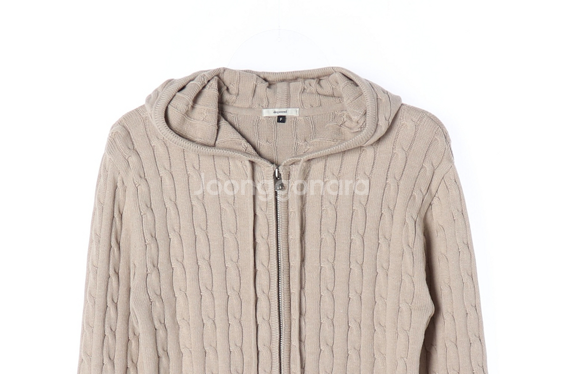[S]드파운드 베이지 꽈배기 후드 집업 니트 가디건 재킷--1