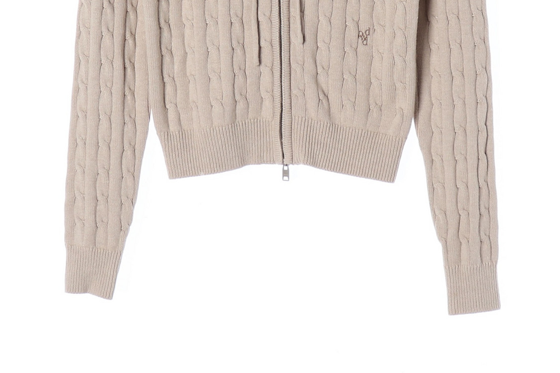 [S]드파운드 베이지 꽈배기 후드 집업 니트 가디건 재킷--2