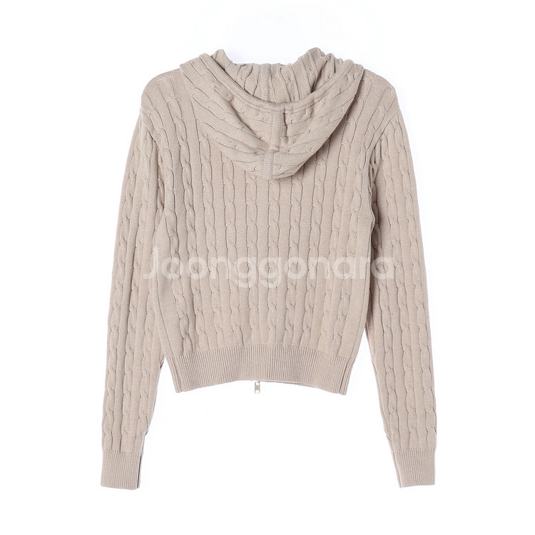 [S]드파운드 베이지 꽈배기 후드 집업 니트 가디건 재킷--3