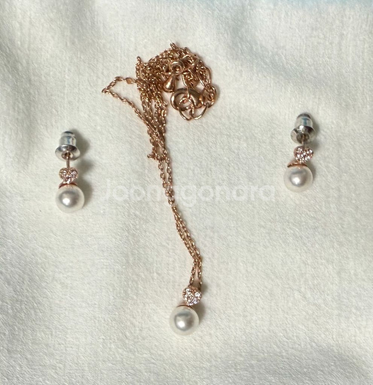 [급처]실버침 진주 귀걸이 목걸이 세트--1