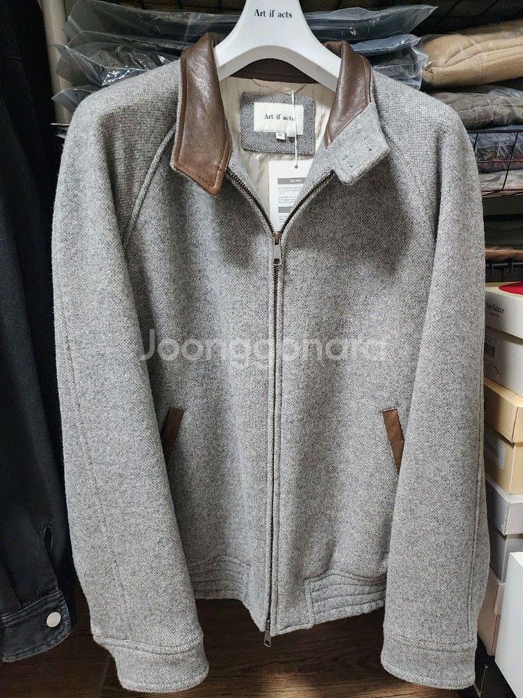 [XL] 아트이프액츠 레더 카라 캐시미어 헤링턴 클리프--2