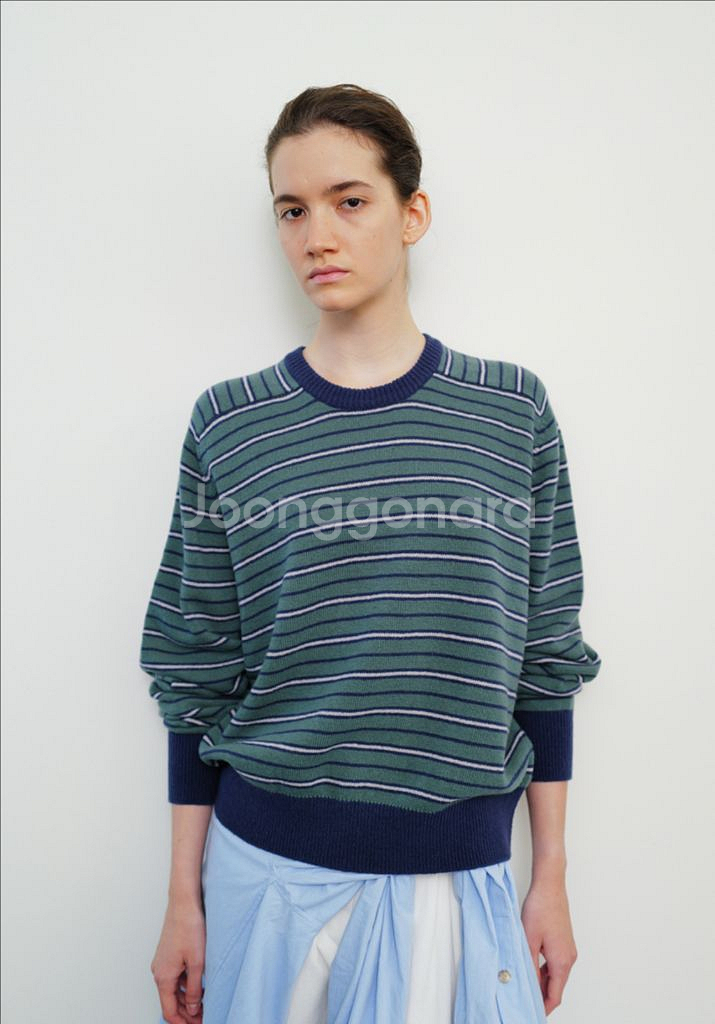 문달 pencil 스트라이프 니트 - 그린 / m--4