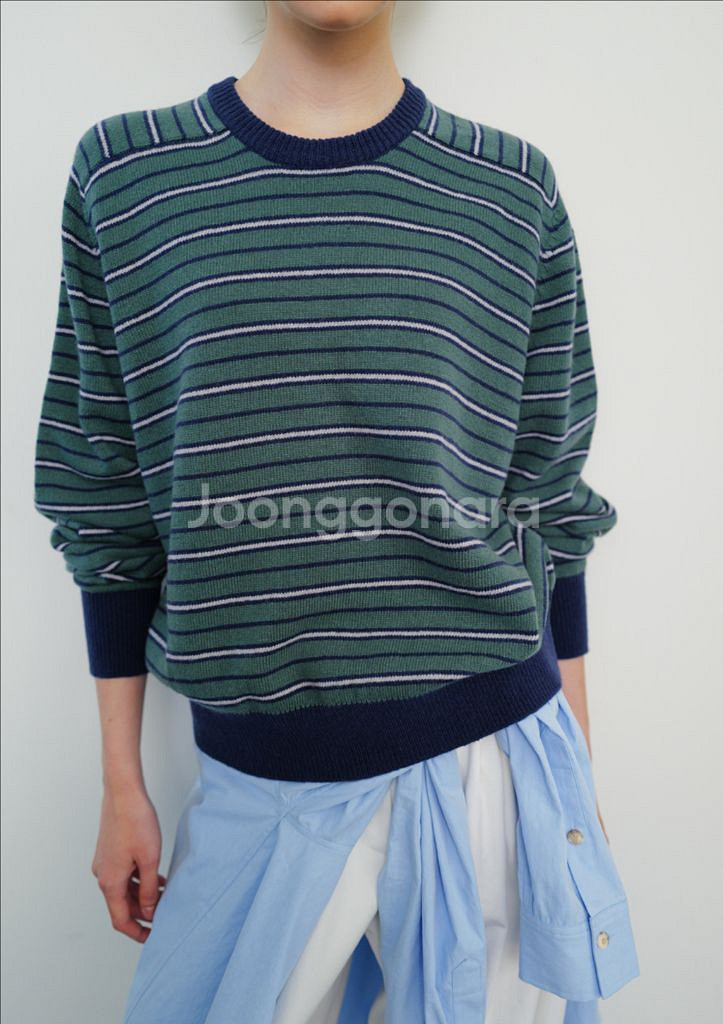 문달 pencil 스트라이프 니트 - 그린 / m--6