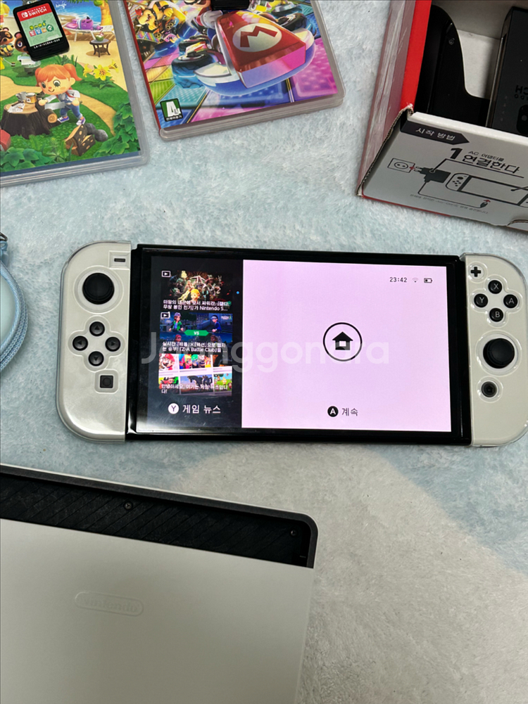 닌텐도 스위치 oled 화이트 풀박스+동숲, 마리오카트8 포함 판매--1